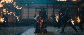 Movie still from “Bullet Train” (2022), directed by David Leitch – Wide shot, Low angle