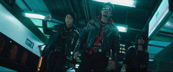 Movie still from “Bullet Train” (2022), directed by David Leitch – A couple of people that are in a room; Medium shot, Low angle