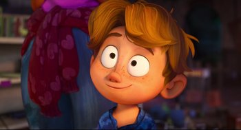 Movie still from “The Mitchells vs the Machines” (2021), directed by Jeff Rowe – A cartoon boy's face; Close Up shot, Over the shoulder angle