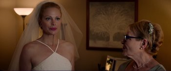 Movie still from “The Mule” (2018), directed by Clint Eastwood – A woman in a white dress with a white veil; Close Up shot, Over the shoulder angle