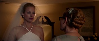 Movie still from “The Mule” (2018), directed by Clint Eastwood – A woman wearing a veil looking in the mirror with another woman; Close Up shot, Over the shoulder angle