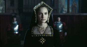 Movie still from “The Other Boleyn Girl” (2008), directed by Justin Chadwick – A woman wearing a black dress and a black veil; Close Up shot, Over the shoulder angle