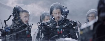 Movie still from “The Wandering Earth” (2019), directed by Frant Gwo – A man in a space suit and a helmet; Medium shot, Low angle