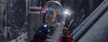 Movie still from “The Wandering Earth” (2019), directed by Frant Gwo – A man in a space suit and a helmet; Close Up shot, Low angle