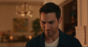 Movie still from “Can You Keep a Secret?” (2019), directed by Elise Durán – A person wearing a jacket; Close Up shot, Over the shoulder angle