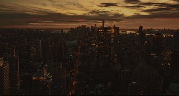 Movie still from “Can You Keep a Secret?” (2019), directed by Elise Durán – A view of a city at night from above; Extreme Wide shot, High angle