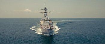 Movie still from “Captain Phillips” (2013), directed by Paul Greengrass – A large boat in the middle of the ocean; Extreme Wide shot, Low angle