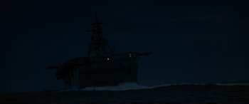 Movie still from “Captain Phillips” (2013), directed by Paul Greengrass – A large boat in the water at night; Extreme Wide shot, Low angle