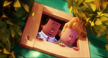 Movie still from “Captain Underpants: The First Epic Movie” (2017), directed by David Soren – A couple of people that are looking out of a window; Close Up shot, High angle
