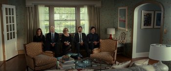 Movie still from “This Is Where I Leave You” (2014), directed by Shawn Levy – A group of people sitting around a living room; Wide shot, High angle