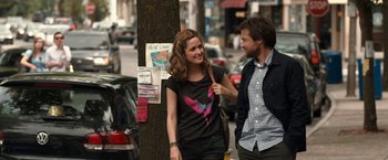 Movie still from “This Is Where I Leave You” (2014), directed by Shawn Levy – A man and a woman walking down a street; Medium shot, Over the shoulder angle