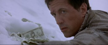 Movie still from “Cliffhanger” (1993), directed by Renny Harlin – Sylvester stallone in a scene from the movie rocky iv; Close Up shot, Low angle