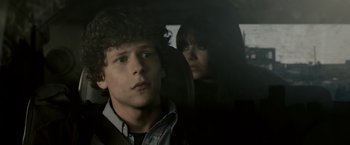 Movie still from “Zombieland” (2009), directed by Ruben Fleischer – A man and a woman sitting in a car; Close Up shot, Over the shoulder angle