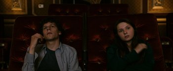 Movie still from “Zombieland” (2009), directed by Ruben Fleischer – A man and a woman sitting next to each other; Medium shot, Over the shoulder angle