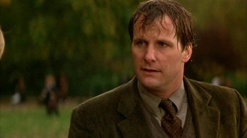 Movie still from “101 Dalmatians” (1996), directed by Stephen Herek – A person wearing a suit and tie; Close Up shot, Low angle