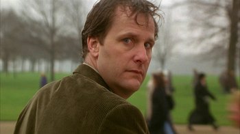 Movie still from “101 Dalmatians” (1996), directed by Stephen Herek – A person wearing a jacket; Close Up shot, Low angle