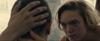 Movie still from “120 BPM” (2017), directed by Robin Campillo – A man and a woman looking at one another; Close Up shot, Over the shoulder angle