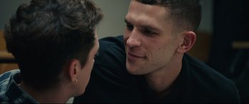 Movie still from “120 BPM” (2017), directed by Robin Campillo – Two people talking to each other; Close Up shot, Over the shoulder angle