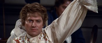 Movie still from “1776” (1972), directed by Peter H. Hunt – A person raising his arm; Close Up shot, High angle