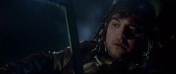 Movie still from “1941” (1979), directed by Steven Spielberg – A person wearing a helmet; Close Up shot, Low angle