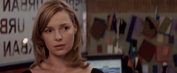 Movie still from “27 Dresses” (2008), directed by Anne Fletcher – A person wearing a black shirt; Close Up shot, Over the shoulder angle