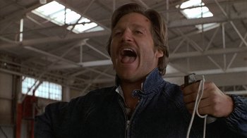 Movie still from “8 Million Ways to Die” (1986), directed by Hal Ashby – A person with his mouth wide open; Close Up shot, Low angle