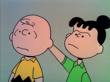 Movie still from “A Boy Named Charlie Brown” (1969), directed by Bill Melendez – A charlie brown and linus van pelt cartoon; Close Up shot, Over the shoulder angle