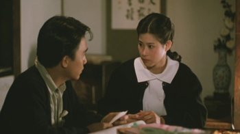 Movie still from “A City of Sadness” (1989), directed by Hsiao-Hsien Hou – A man and a woman sitting at a dinner table; Medium shot, Over the shoulder angle