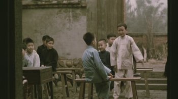 Movie still from “A City of Sadness” (1989), directed by Hsiao-Hsien Hou – A group of young boys sitting at a table; Wide shot, High angle