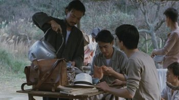 Movie still from “A City of Sadness” (1989), directed by Hsiao-Hsien Hou – A group of people sitting around a table; Medium shot, High angle