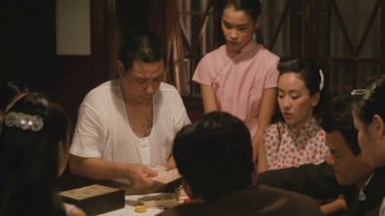 Movie still from “A City of Sadness” (1989), directed by Hsiao-Hsien Hou – A group of people sitting around a table; Medium shot, Over the shoulder angle