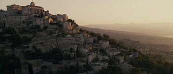 Movie still from “A Good Year” (2006), directed by Ridley Scott – A view of a small town in the middle of the night; Extreme Wide shot, Low angle