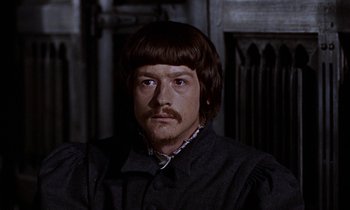 Movie still from “A Man for All Seasons” (1966), directed by Fred Zinnemann – A person wearing a wig; Close Up shot, Over the shoulder angle