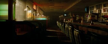 Movie still from “A Nightmare on Elm Street” (2010), directed by Samuel Bayer – A restaurant with a lot of tables and chairs in it; Wide shot, Low angle