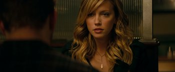 Movie still from “A Nightmare on Elm Street” (2010), directed by Samuel Bayer – A beautiful woman sitting in front of a man; Close Up shot, Over the shoulder angle