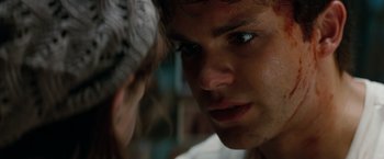 Movie still from “A Nightmare on Elm Street” (2010), directed by Samuel Bayer – A man's face as he stares into the distance; Extreme Close Up shot, Over the shoulder angle