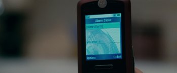 Movie still from “A Nightmare on Elm Street” (2010), directed by Samuel Bayer – A cell phone that has an alarm clock on the screen; Extreme Close Up shot, High angle