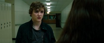 Movie still from “A Nightmare on Elm Street” (2010), directed by Samuel Bayer – A young man standing next to a woman in a hallway; Close Up shot, Over the shoulder angle