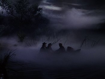 Movie still from “A Song to Remember” (1945), directed by Charles Vidor – A group of people in a body of water at night; Extreme Wide shot, High angle