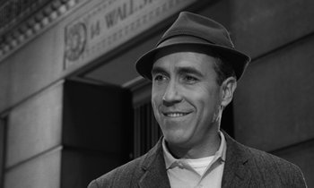 Movie still from “A Thousand Clowns” (1965), directed by Fred Coe – A black and white photo of a man wearing a hat; Close Up shot, Low angle