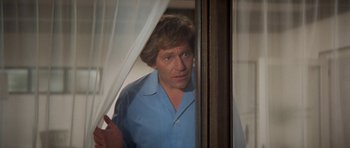 Movie still from “A Touch of Class” (1973), directed by Melvin Frank – A man standing in front of a window; Close Up shot, Over the shoulder angle