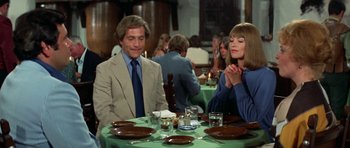 Movie still from “A Touch of Class” (1973), directed by Melvin Frank – A man and a woman sitting at a dinner table; Medium shot, Low angle
