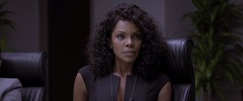 Movie still from “Acrimony” (2018), directed by Tyler Perry – A woman sitting in front of a camera; Close Up shot, Over the shoulder angle