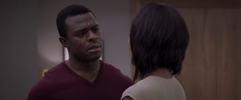 Movie still from “Acrimony” (2018), directed by Tyler Perry – A man and a woman talking to each other; Close Up shot, Over the shoulder angle