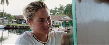 Movie still from “Adrift” (2018), directed by Baltasar Kormákur – A person wearing a white shirt; Close Up shot, Over the shoulder angle