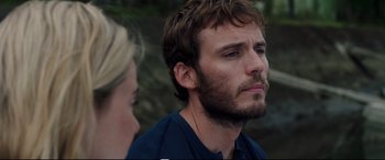 Movie still from “Adrift” (2018), directed by Baltasar Kormákur – A person with a beard; Close Up shot, Over the shoulder angle