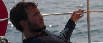 Movie still from “Adrift” (2018), directed by Baltasar Kormákur – A person on a sailboat in the water; Close Up shot, High angle