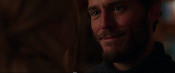 Movie still from “Adrift” (2018), directed by Baltasar Kormákur – A person with a beard; Close Up shot, Over the shoulder angle