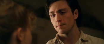 Movie still from “Albert Nobbs” (2011), directed by Rodrigo García – A person looking at the camera; Close Up shot, Over the shoulder angle