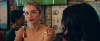 Movie still from “All My Life” (2020), directed by Marc Meyers – A beautiful woman wearing a pair of gold earrings; Close Up shot, Over the shoulder angle